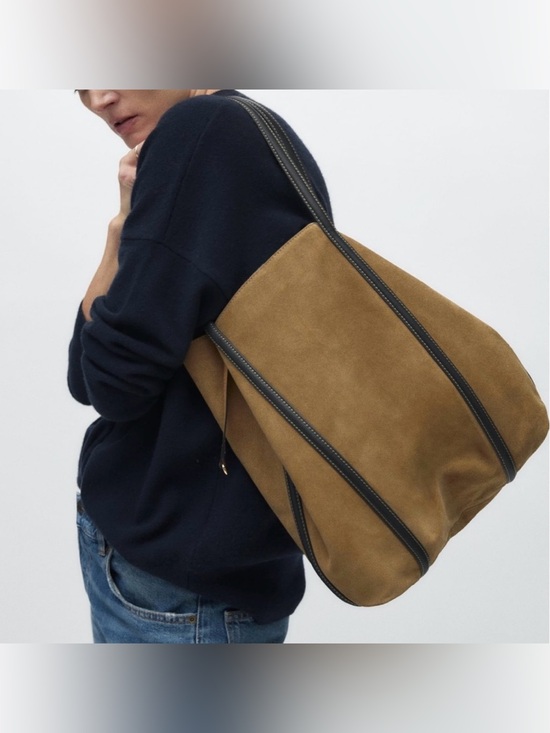 Zara Handbags - Zara Suede Tote Bag with Leather Handles